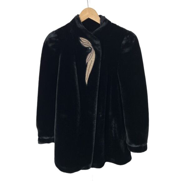SASSON Women’s Vintage Union Made Faux Fur Coat Black Size 8 - Picture 1 of 11